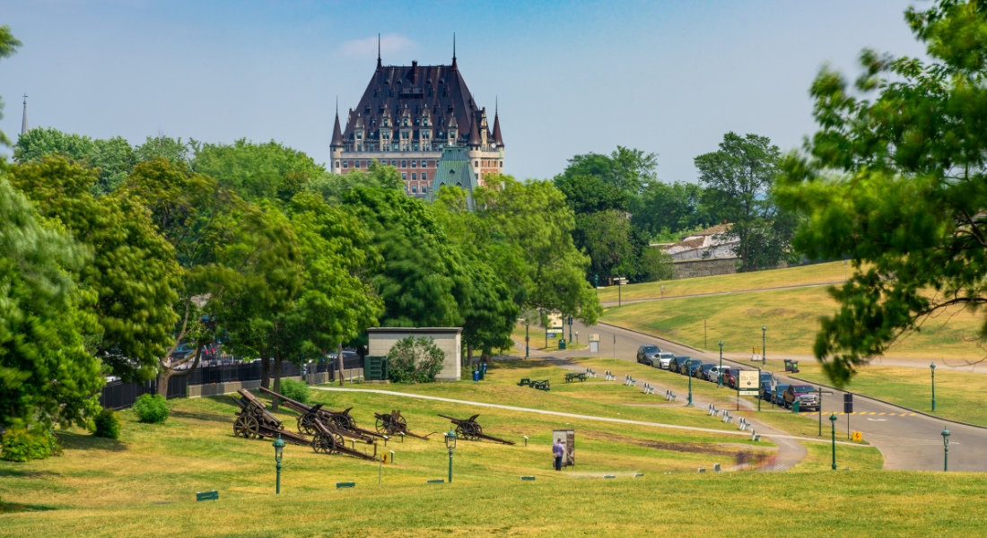 Château Frontenac in the background on the Plains of Abraham Historic trip to Quebec