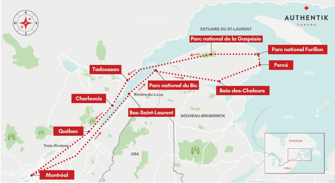 Carte du road trip en Gaspésie