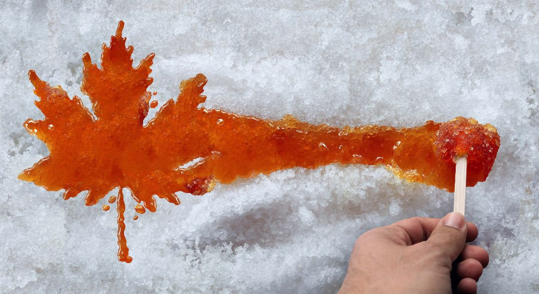 Taffy on snow Quebec Taffy on snow looking like a maple leaf