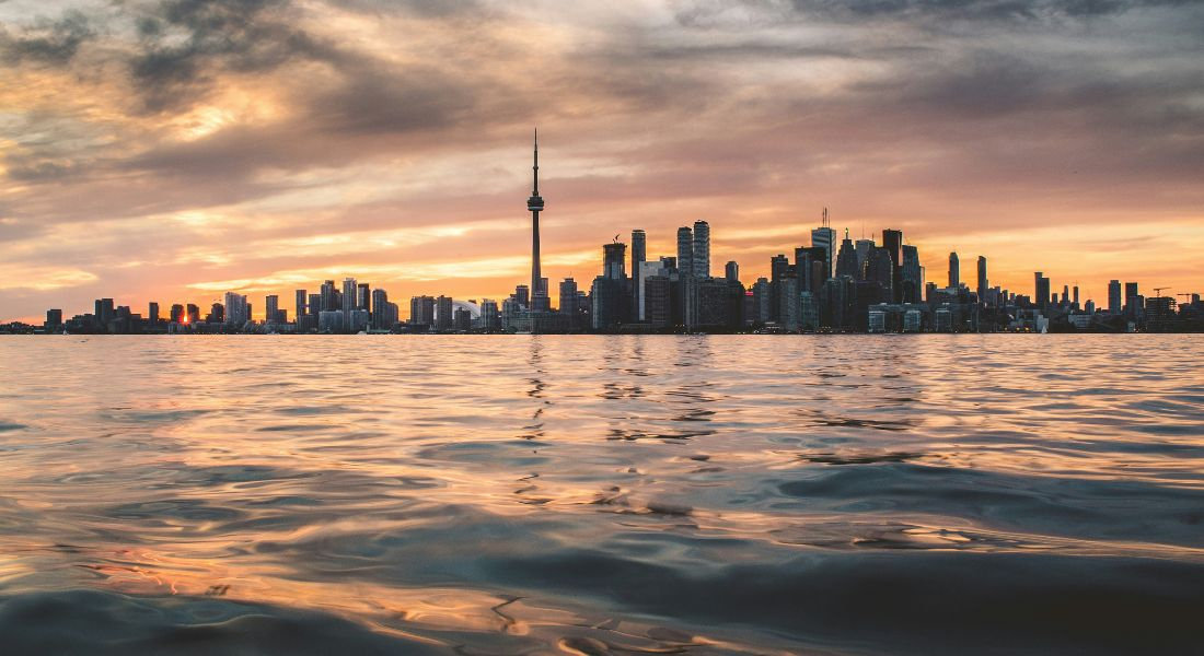 Toronto in Ontario The city of Toronto seen from the water at sunset