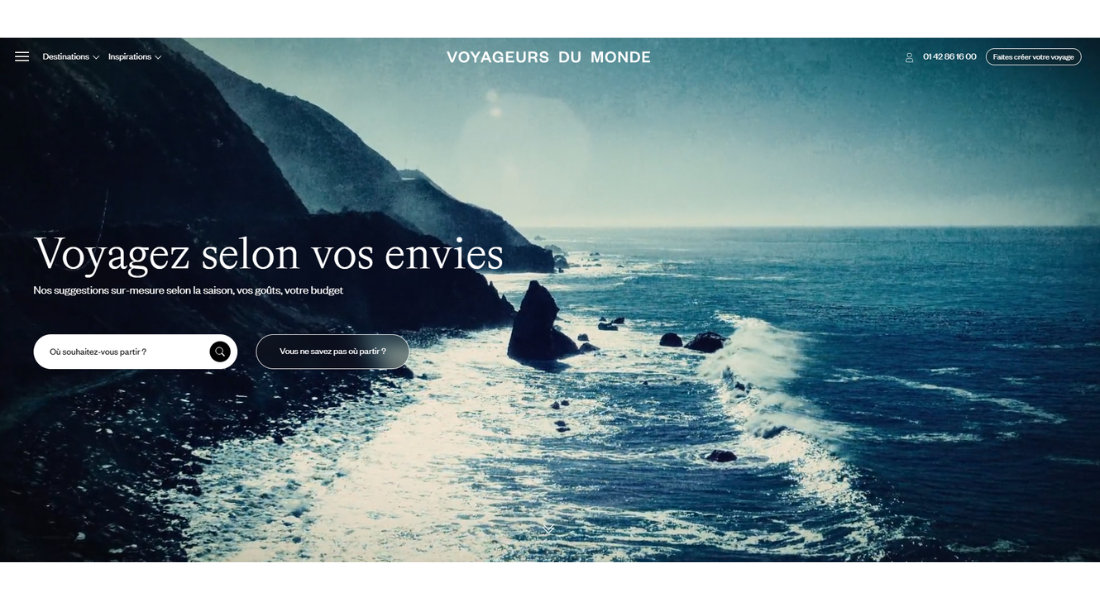 Voyageurs du monde Capture d'écran du site de Voyageurs du monde