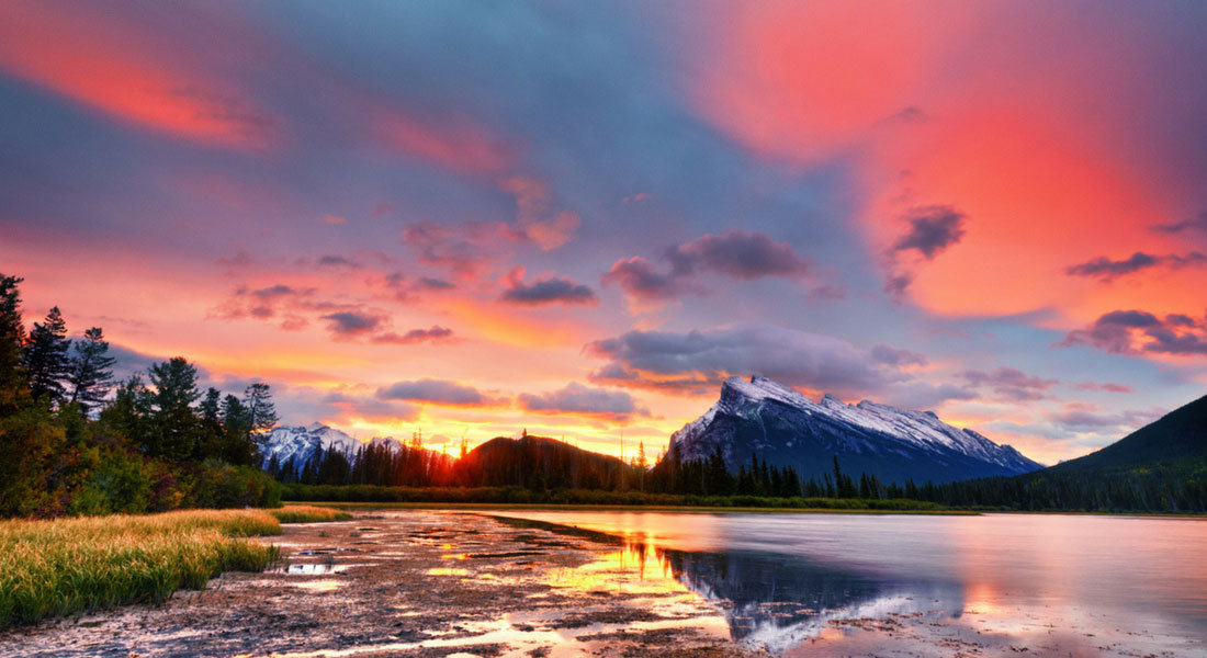 Vermilion Lakes, Alberta at sunset