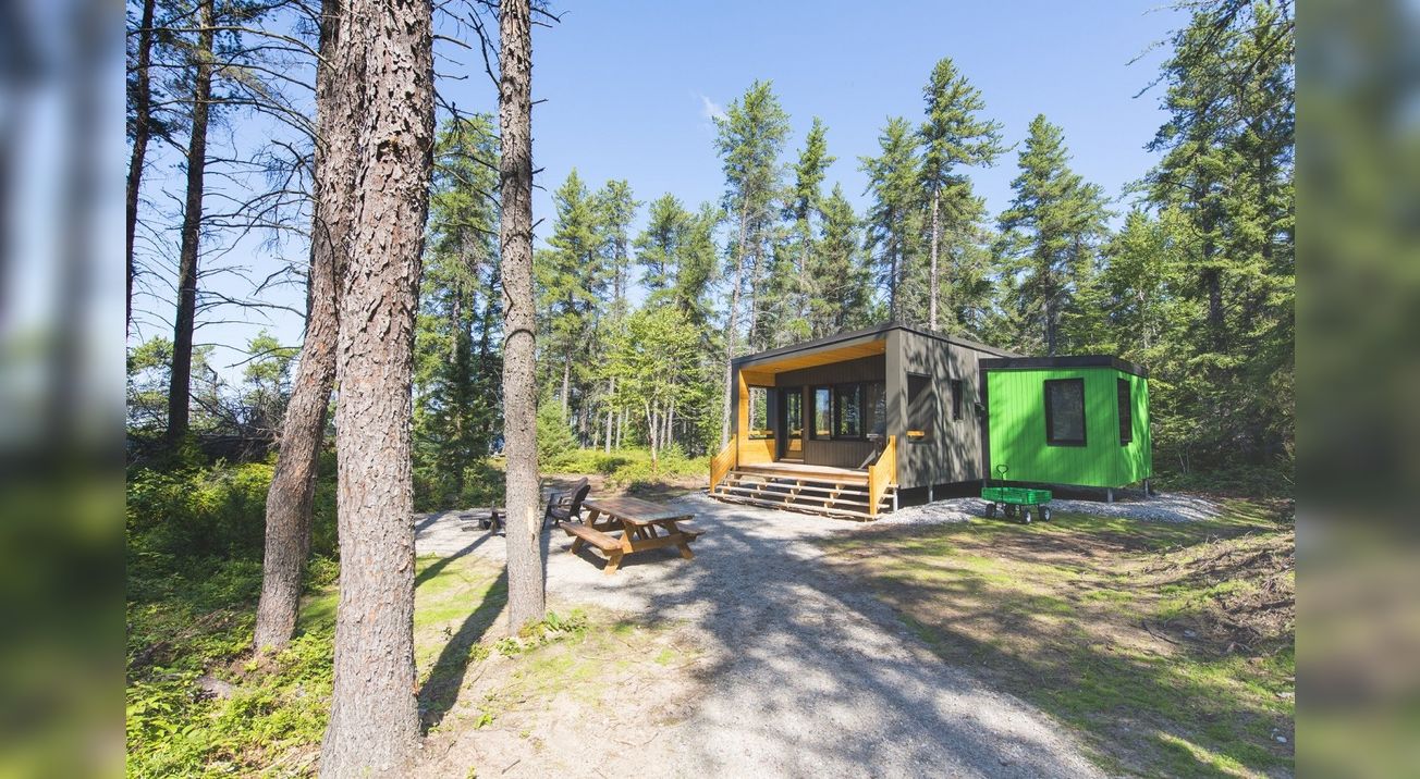 Cabins in Pointe-Taillon National Park, Quebec, Canada