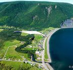 Hang glider view on Mont-Saint-Pierre and the St. Lawrence River