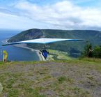 Hang-gliding on take-off, Mont-St-Pierre