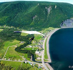 Hang glider view on Mont-Saint-Pierre and the St. Lawrence River