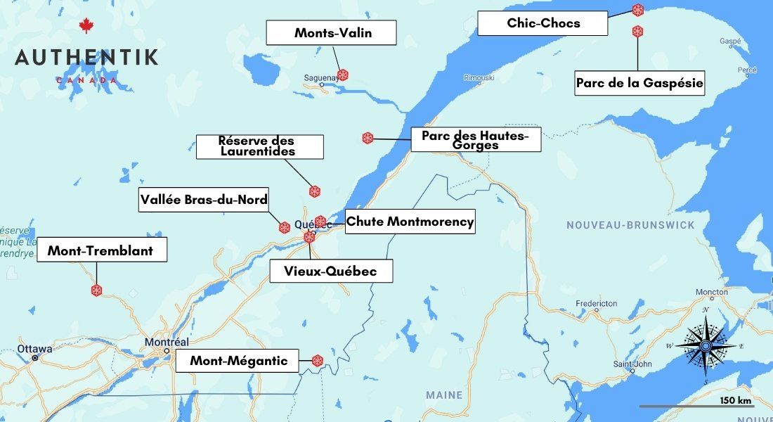 Quoi visiter au Québec en hiver Hiver au Québec carte des plus beaux endroits