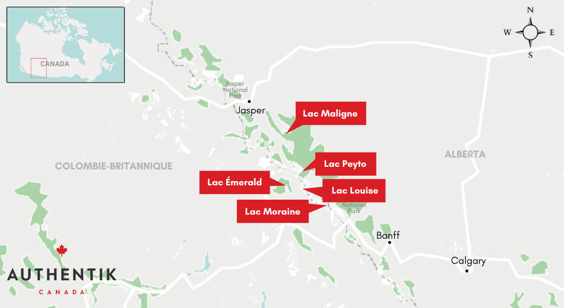 plus beaux lacs rocheuses carte