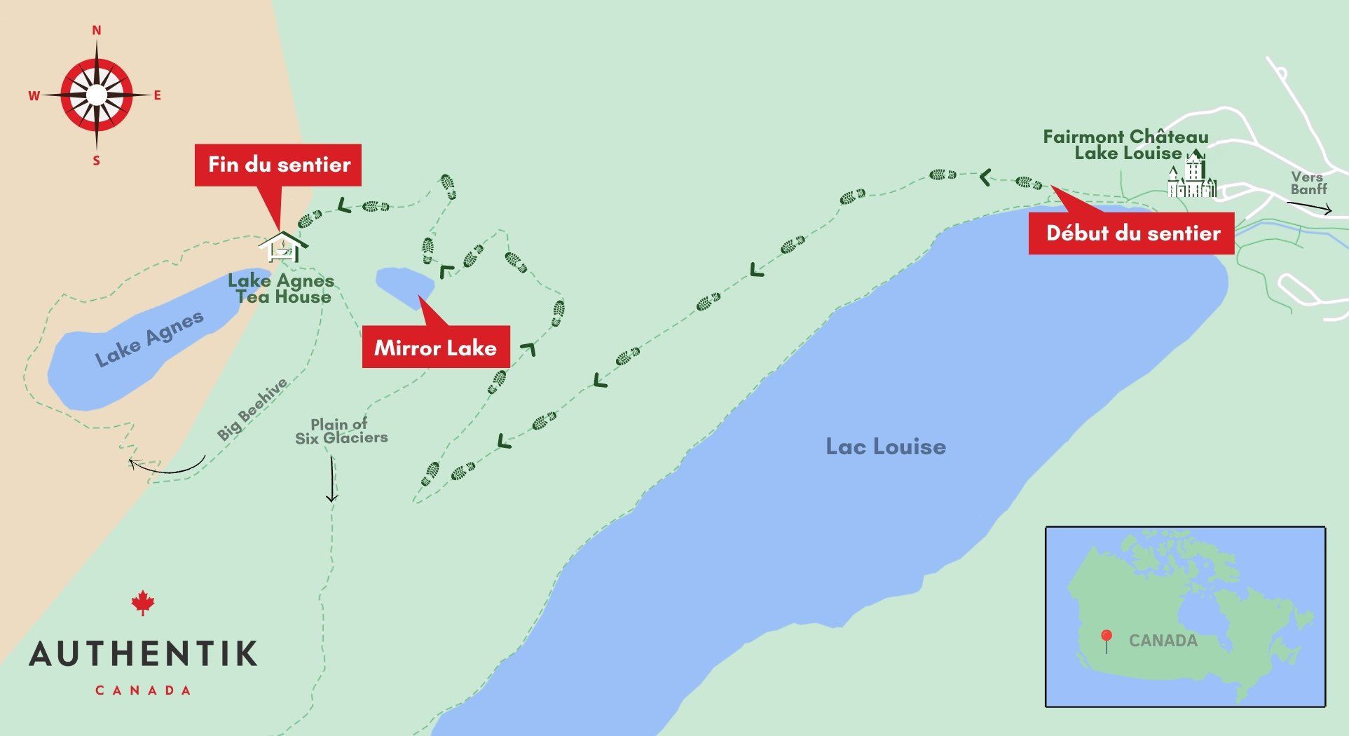 carte randonnée lac agnes banff