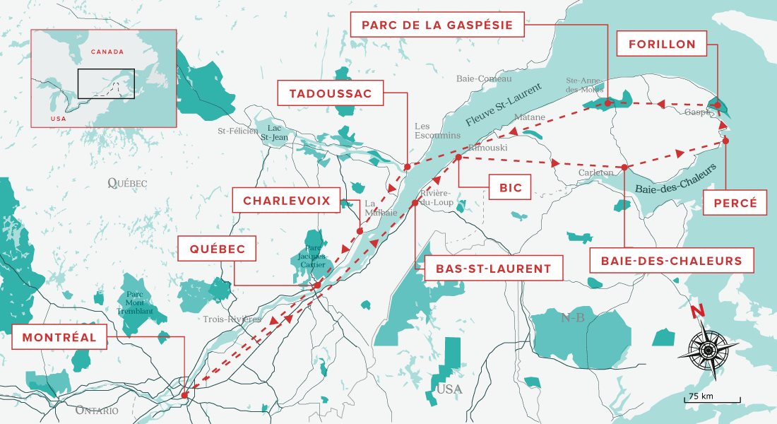 2-week road trip in Gaspesie - map