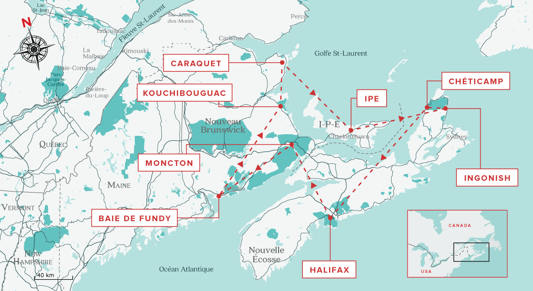 Carte du road trip dans les Maritimes