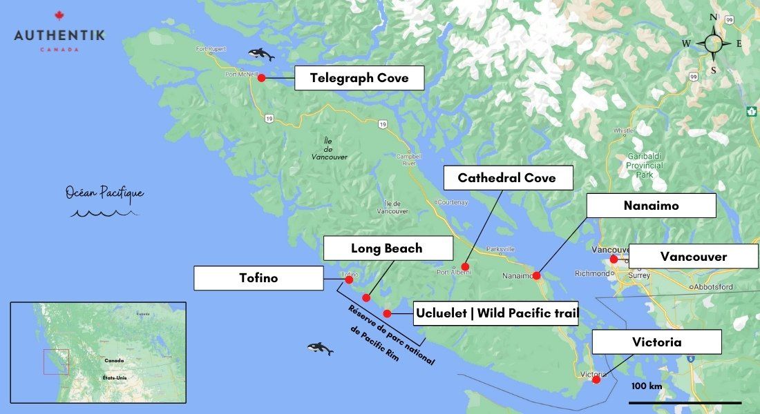 Carte touristique de l'île de Vancouver carte île de Vancouver