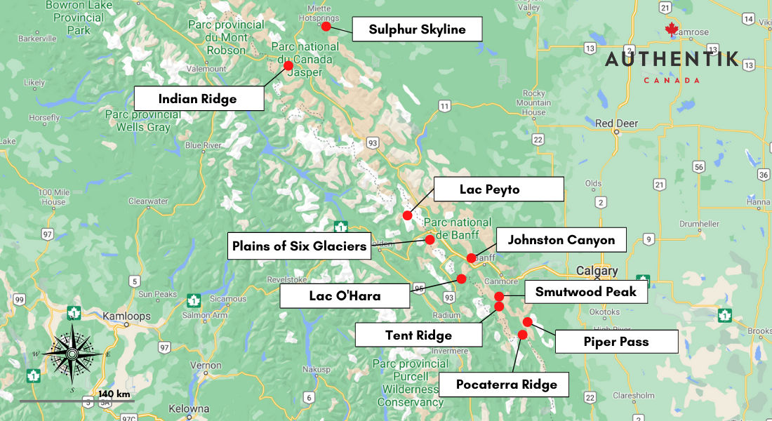 map rockies hikes Canada