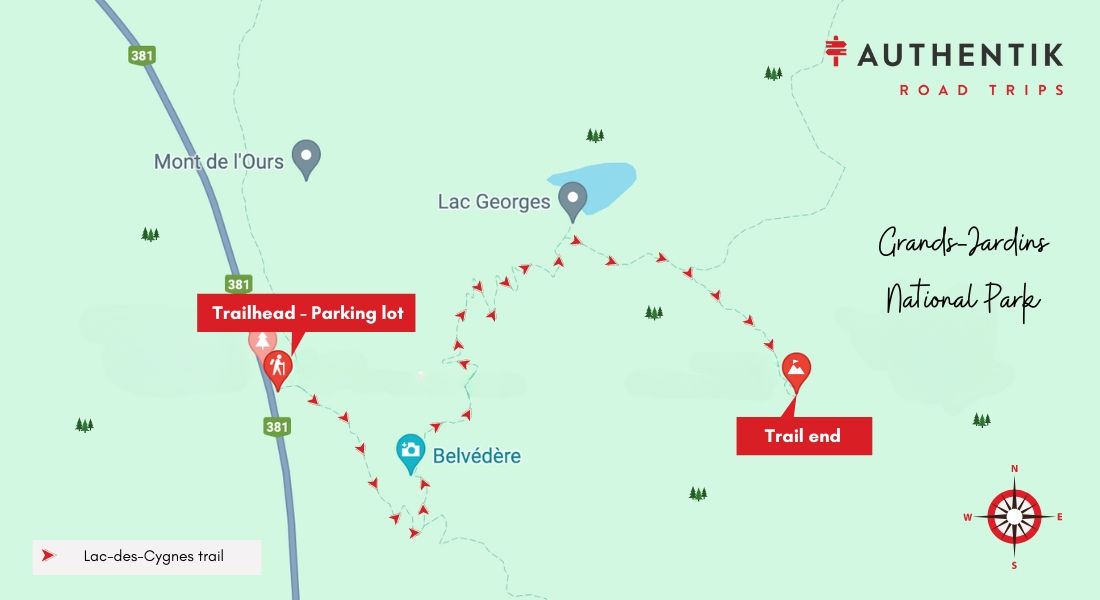 Map lac des cygnes hiking trail Map mont lac des cygnes hike