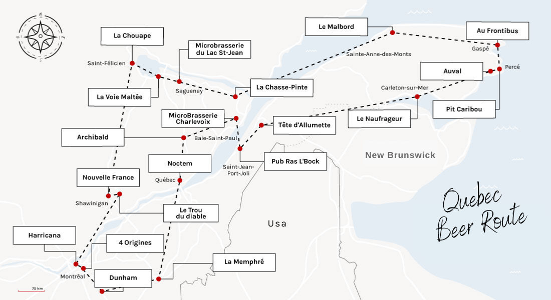 Beer tour Quebec map