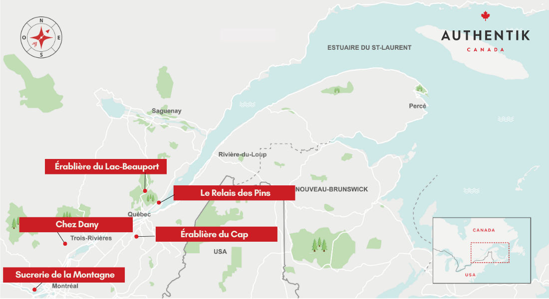 Quebec sugar shacks map