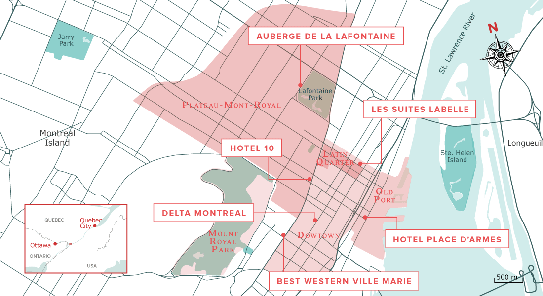Map of Montreal hotels