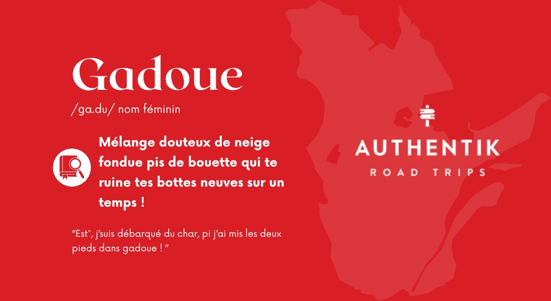 Gadoue : Expression québécoise désignant un mélange de neige fondue et de boue Expression québécoise 'gadoue'