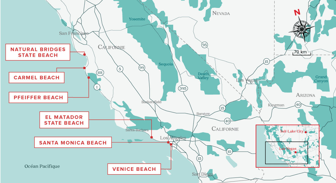 carte des plages californiennes