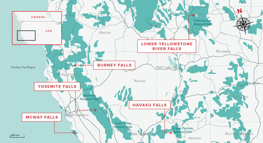top 5 plus belles chutes ouest americain carte