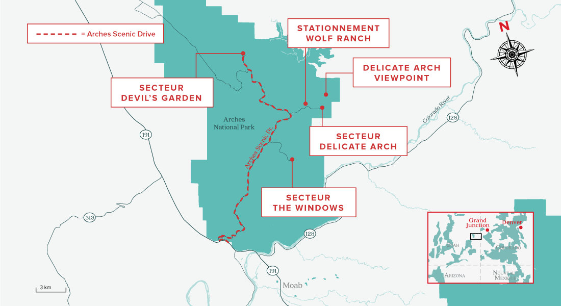 Carte de la Arches Scenic Drive