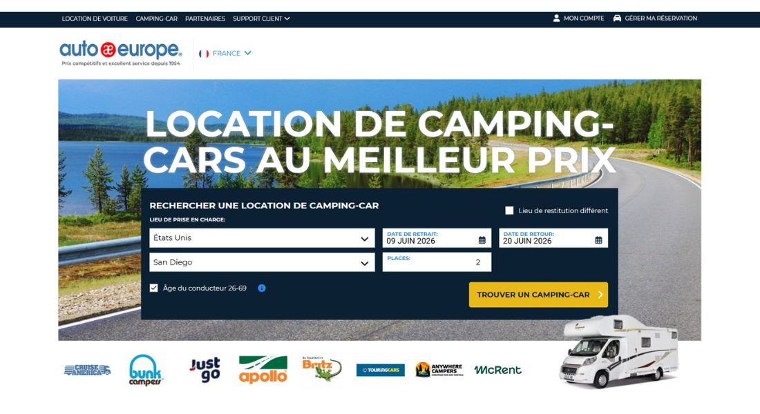 Location de voiture avec AutoEurope Capture de la plateforme web de recherche de location Auto Europe