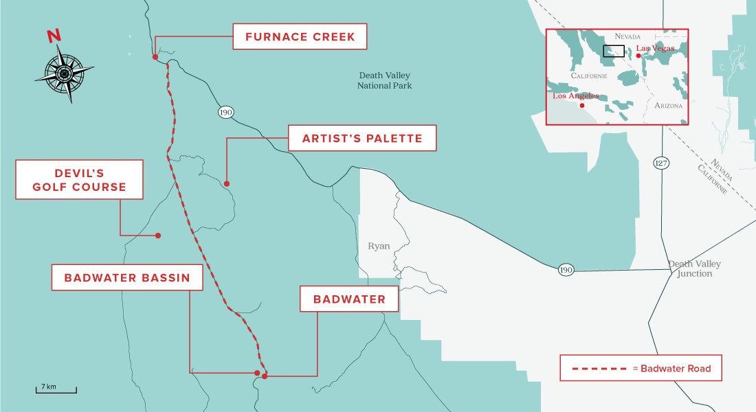 Carte de la Badwater Road à Death Valley