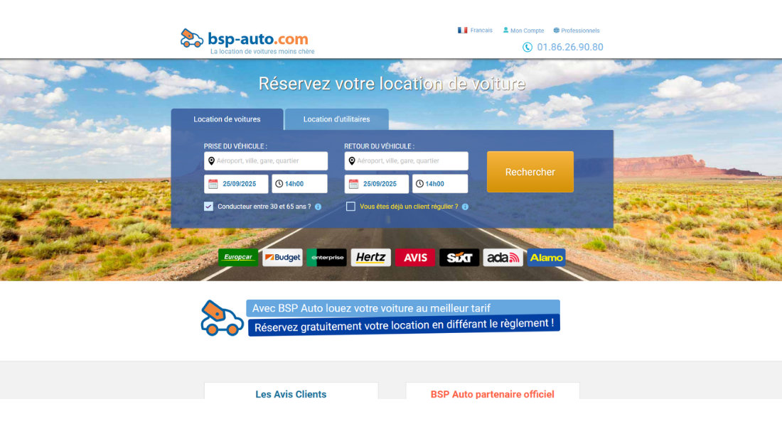Location de voiture avec BSP Auto Capture de la plateforme web de recherche de location BSP Auto