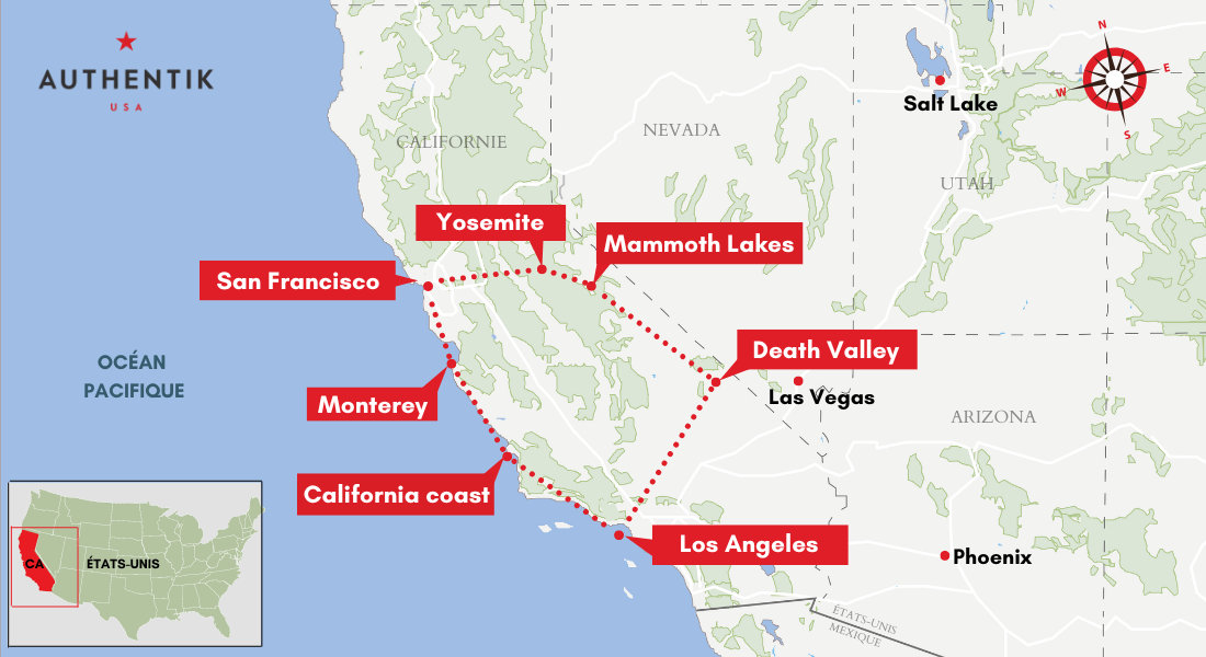 carte road trip en californie 12 jours carte circuit californie