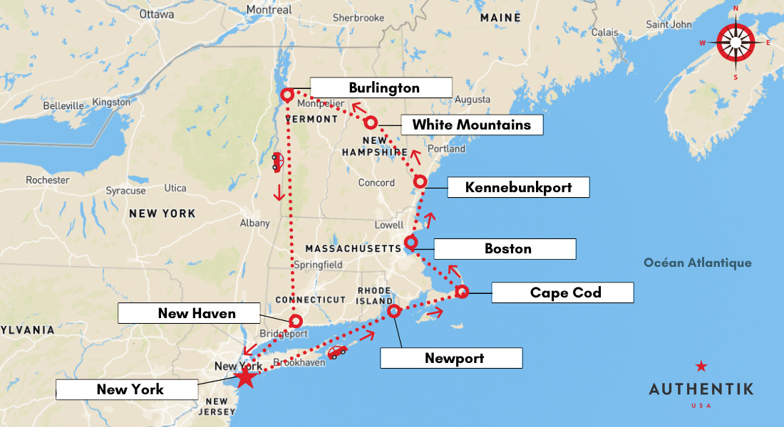 Carte road trip Est USA Carte du meilleur road trip de 2 semaines dans l'Est américain