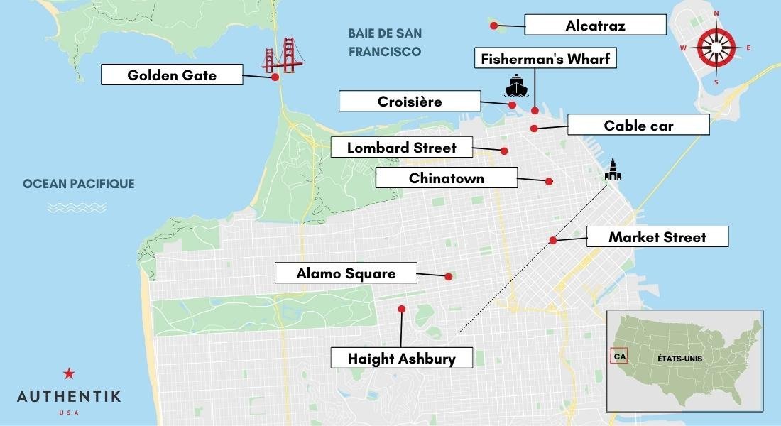 carte des incontournables de San Francisco