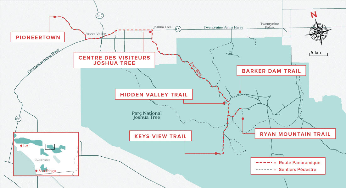 24 heures à Joshua Tree - Carte du trajet en matinée