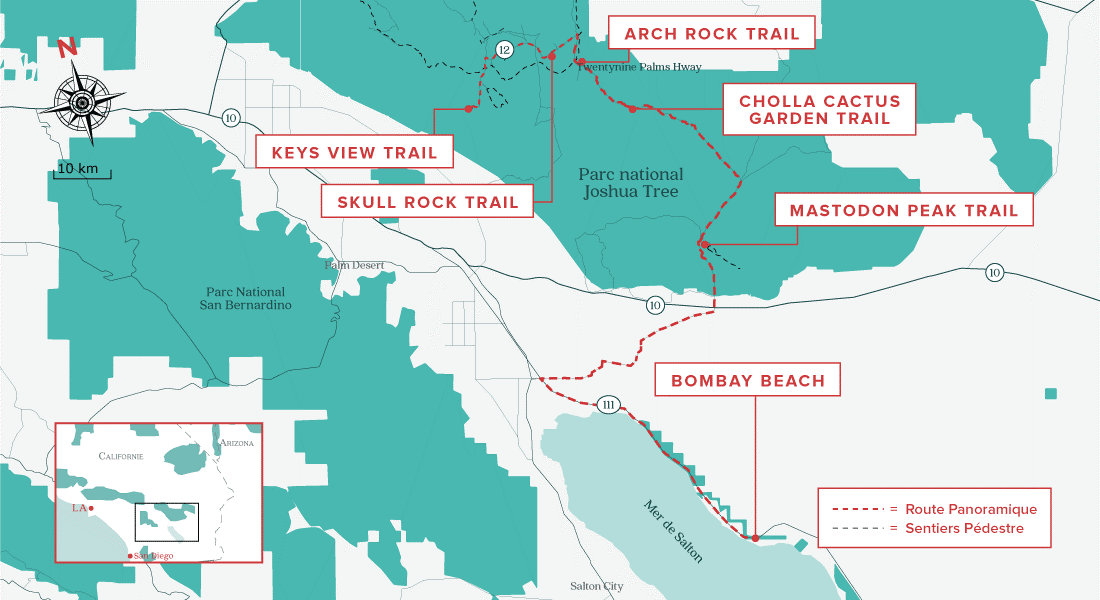 24 heures à Joshua Tree - Carte du trajet en après-midi
