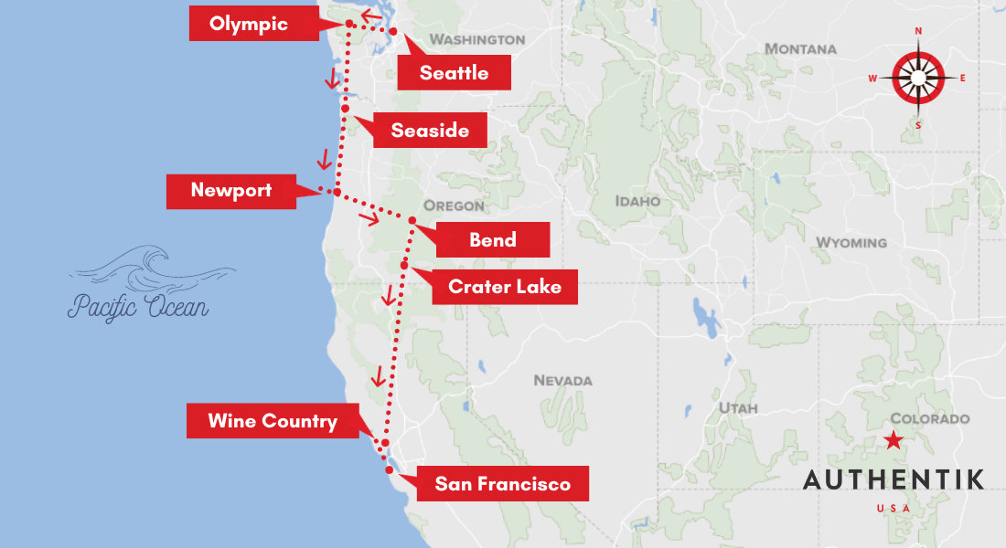 Map of trip from Seattle to San Francisco