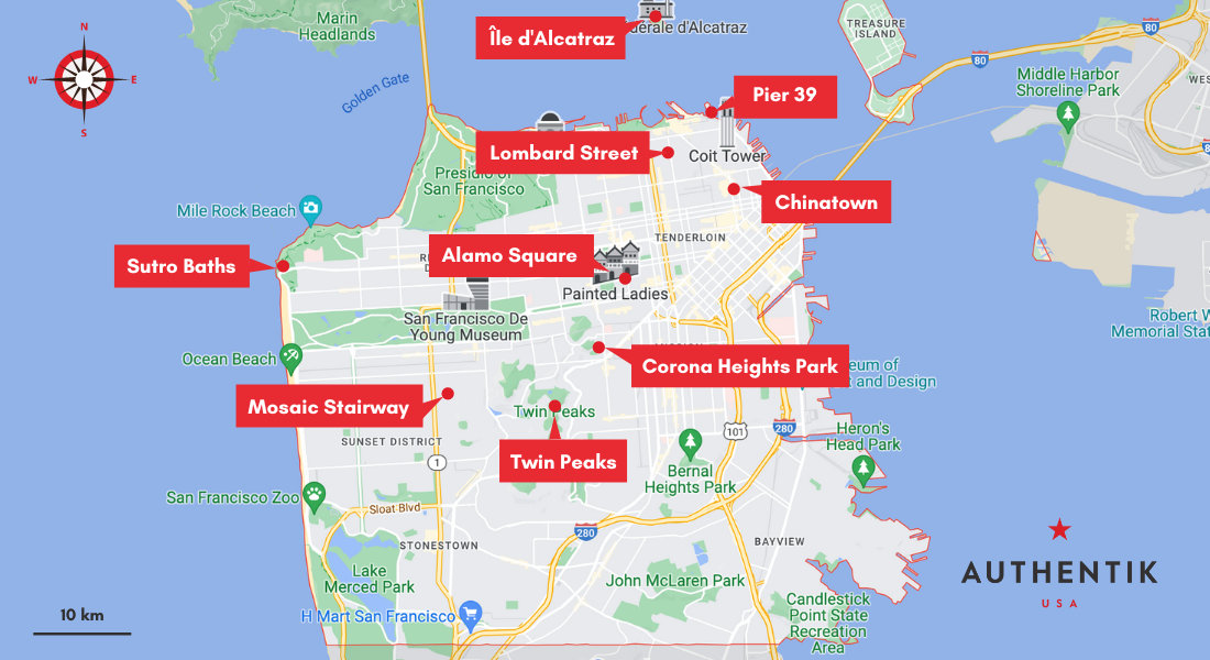 carte plus beaux points de vue à San Franciso