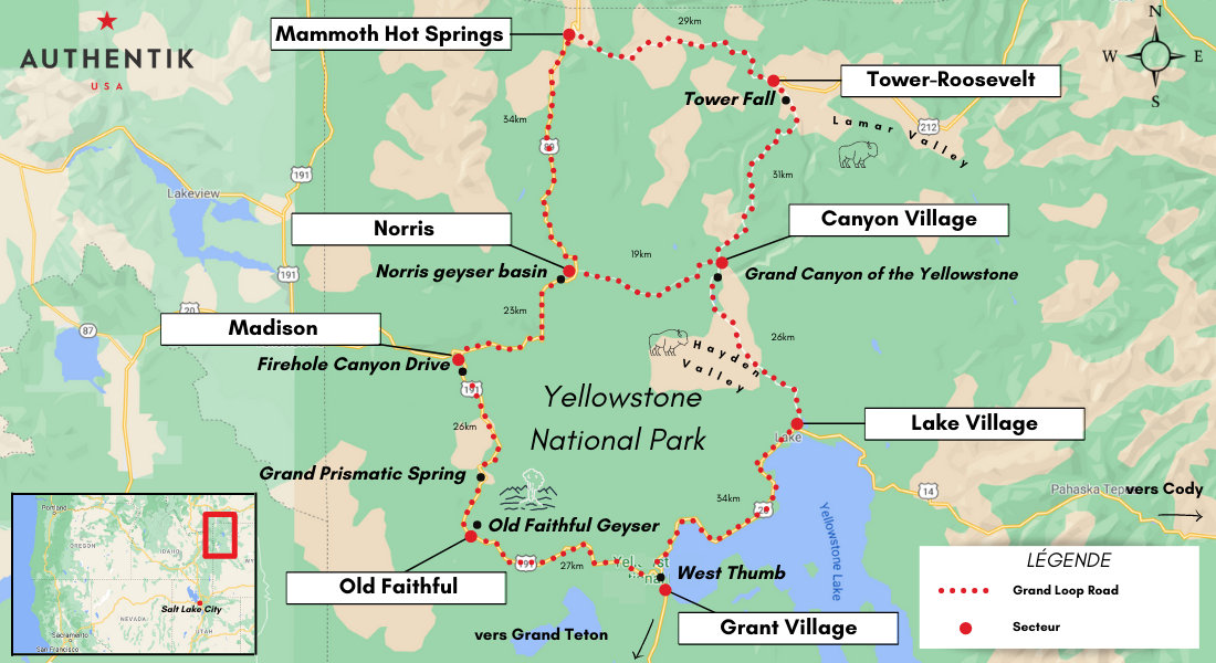 Carte du parc Yellowstone