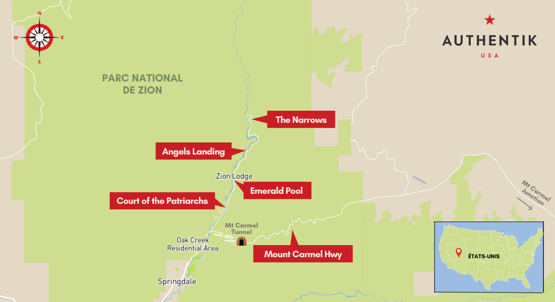 carte du parc de zion USA carte zion national park