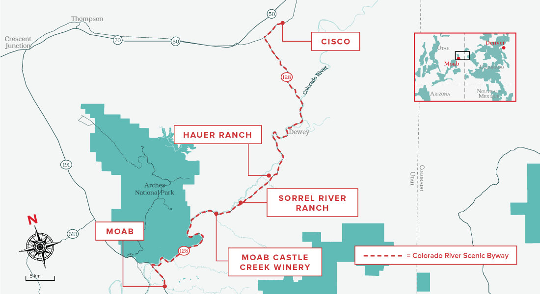 Carte de la Colorado River Scenic Drive