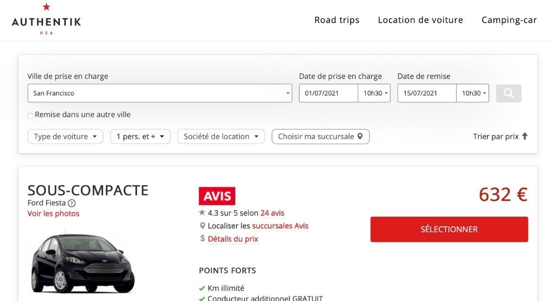 Comparateur de prix sur la location de voiture en Californie