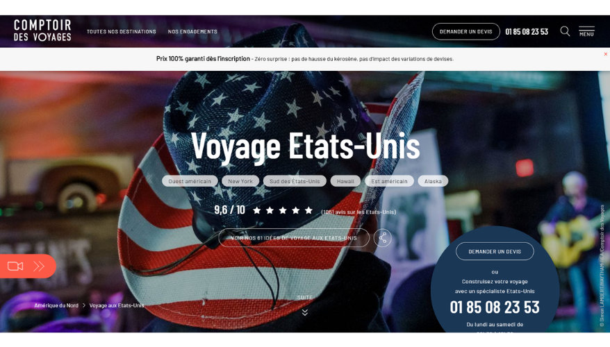 Capture d'écran du site de Comptoir des Voyages