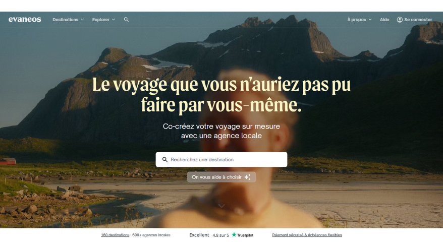 Capture d'écran du site d'Evaneos