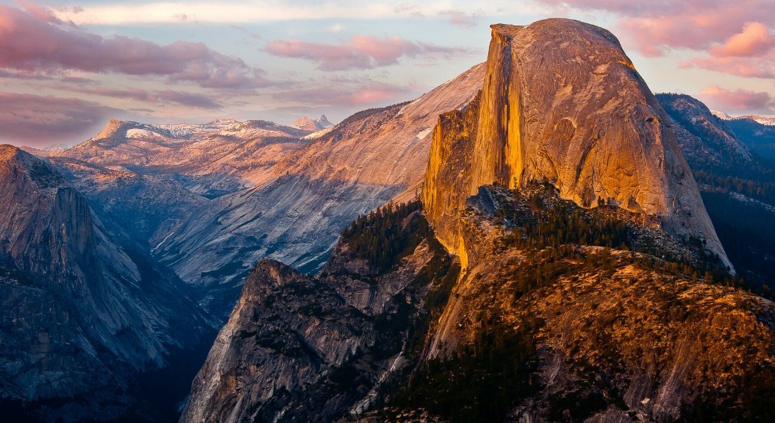 Panorama sur Glacier point au coucher du soleil