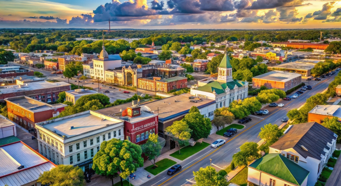 Vue aérienne du centre-ville de Lafayette en Louisiane