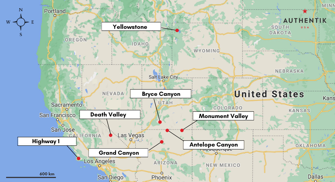 Natural wonders map USA