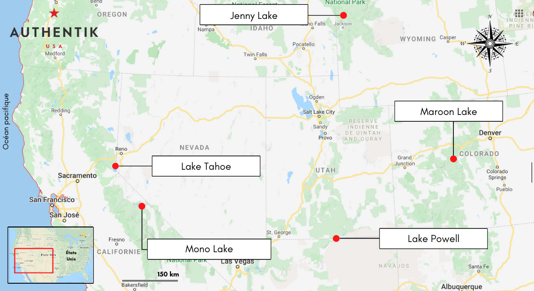 Carte localisant les 5 lacs