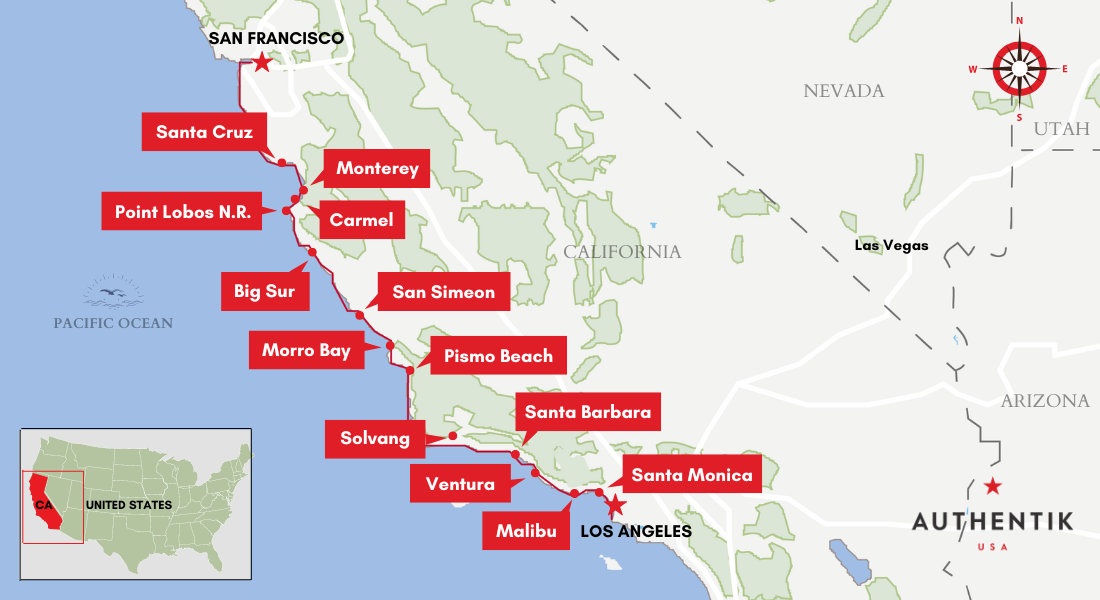 highway 1 between LA and San Francisco MAP