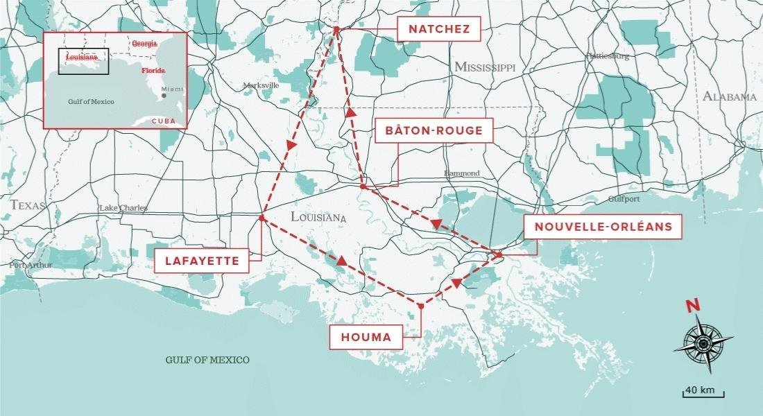 lousiana itinerary map