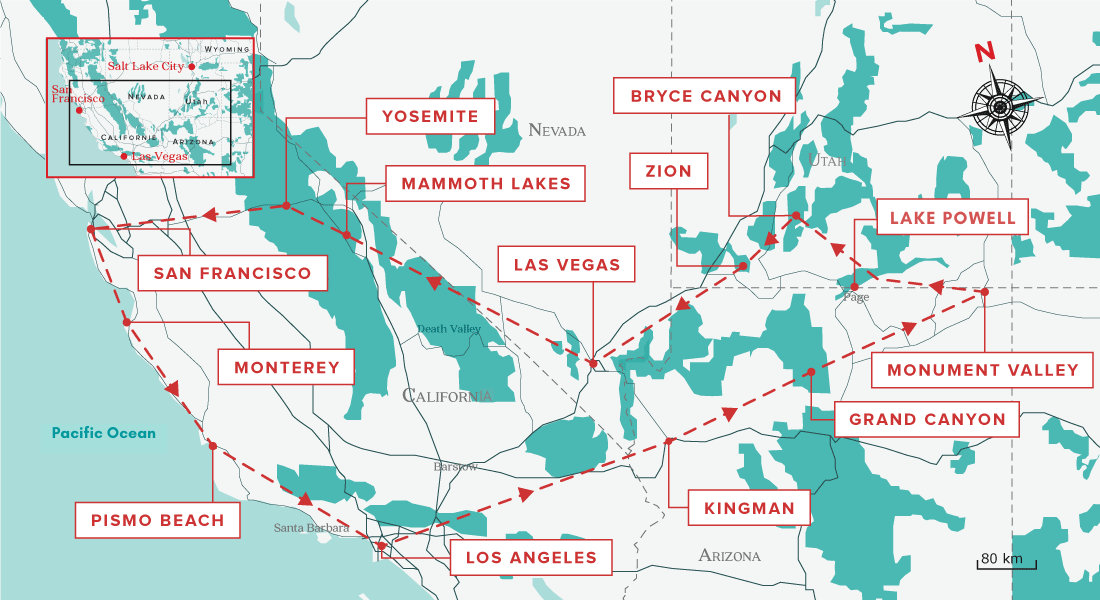 best road trip in western USA map