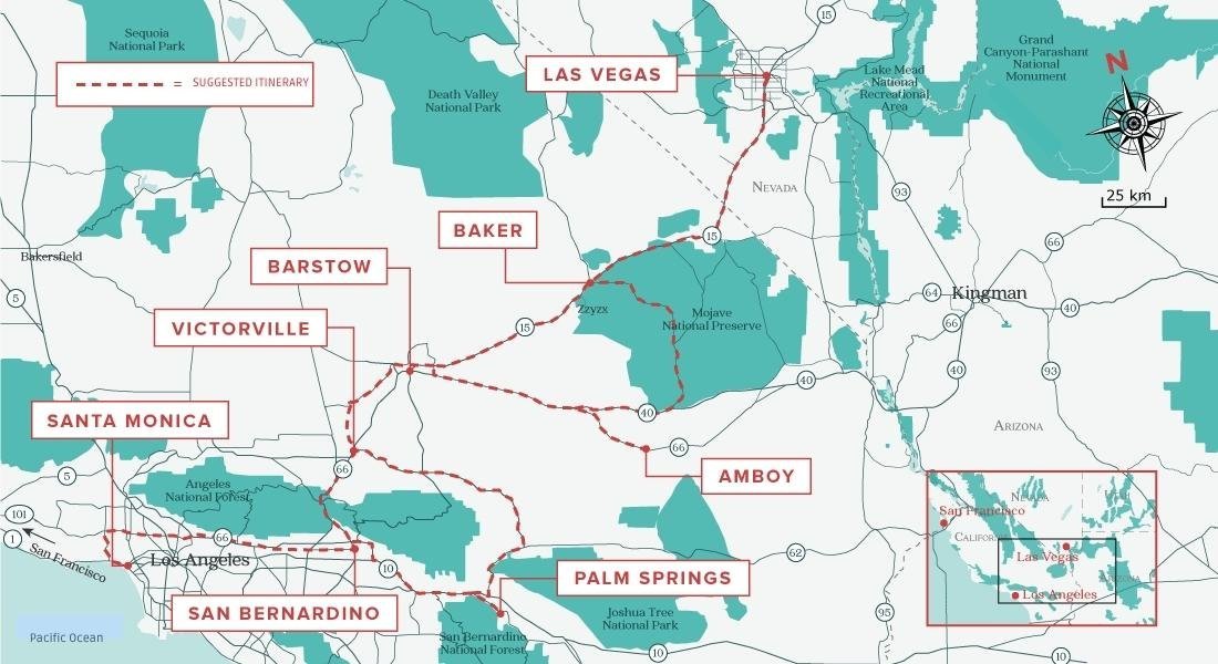 route 66 between LA and Vegas map route 66 map california