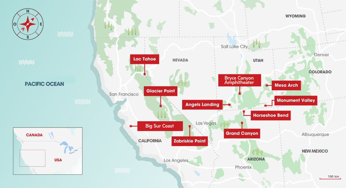 map of things to see in western usa